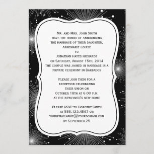 Black White Sunbursts Fireworks Reception Only Invitation