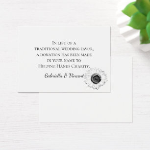 Black White Sunflower Wedding Charity Favour Card