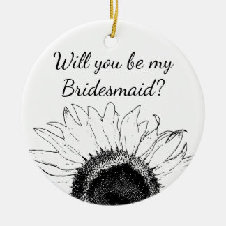 Black White Sunflower Will You Be My Bridesmaid Ceramic Tree Decoration