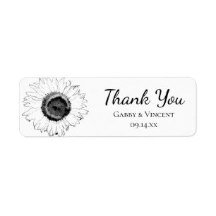 Black White Sunflowers Thank You Party Favour Tag