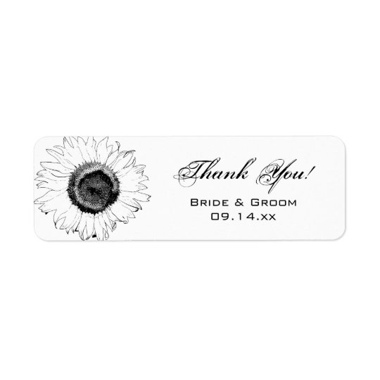 Black White Sunflowers Thank You Party Favour Tag Return Address Label
