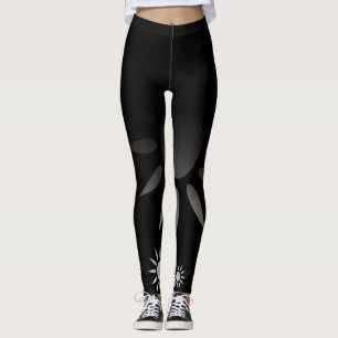 Black & White Sunshine Flower Pattern Leggings