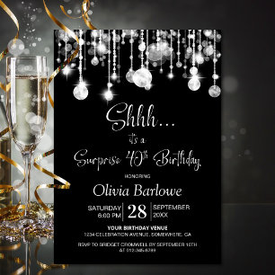 Black White Surprise 40th Birthday Party Invitation