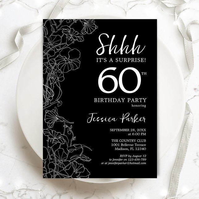 Black White Surprise 60th Birthday Invitation (Creator Uploaded)