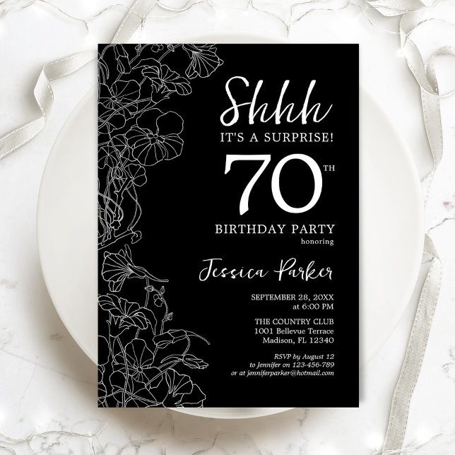 Black White Surprise 70th Birthday Invitation (Creator Uploaded)