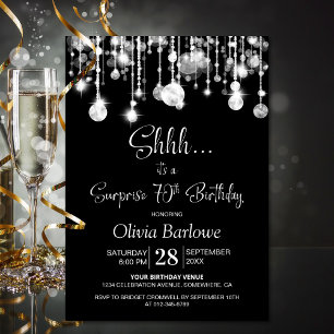 Black White Surprise 70th Birthday Party Invitation