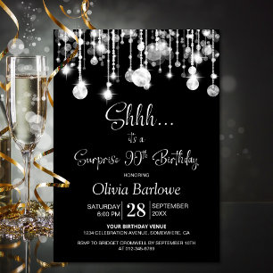 Black White Surprise 90th Birthday Party Invitation