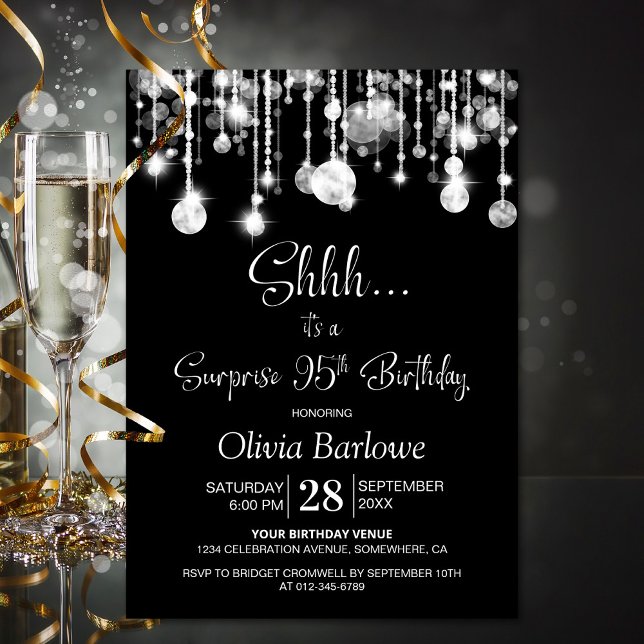 Black White Surprise 95th Birthday Party Invitation (Creator Uploaded)