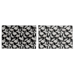 Black White Swan Feathers Pattern Elegant Pillowcase