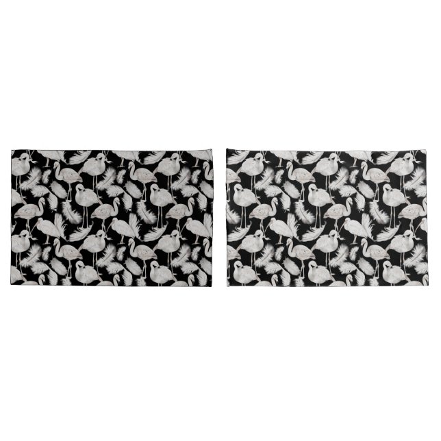 Black White Swan Feathers Pattern Elegant  Pillowcase (Back-Set)