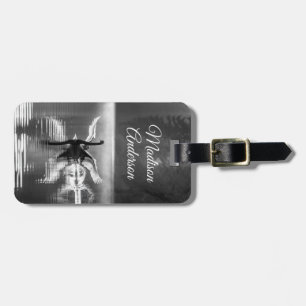 Black & White Swan Reflection Personalized Luggage Tag