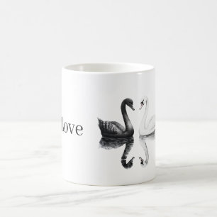 Black White Swans Birds Reflection Coffee Mug