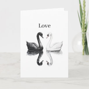 Black White Swans Birds Reflection Love Card