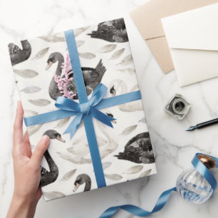 Black White Swans Bridal Shower Wrapping Paper
