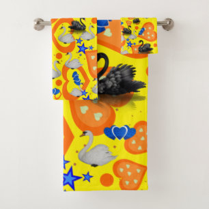 Black White Swans  Wash Hands Bathroom Towel Sets