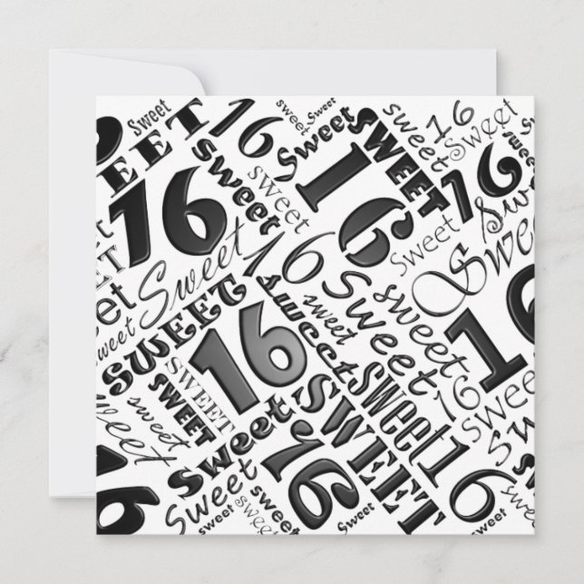 Black&White Sweet 16 Birthday Party Invitation (Front)