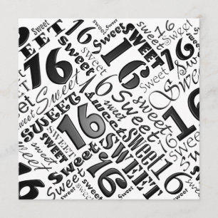 Black&White Sweet 16 Birthday Party Invitation