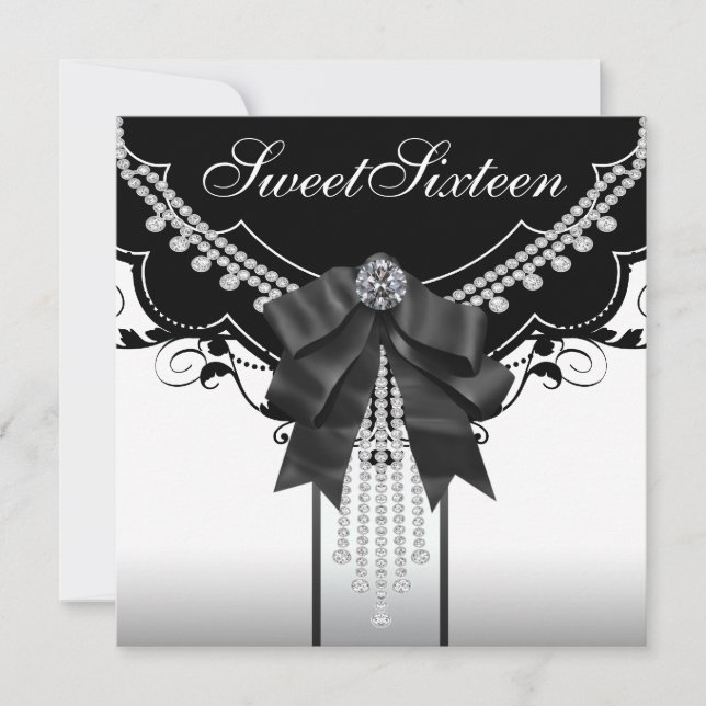 Black White Sweet Sixteen Party Invitations (Front)