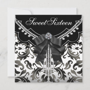 Black White Sweet Sixteen Party Invitations