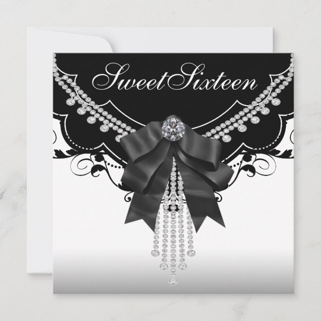 Black White Sweet Sixteen Party Invitations (Front)