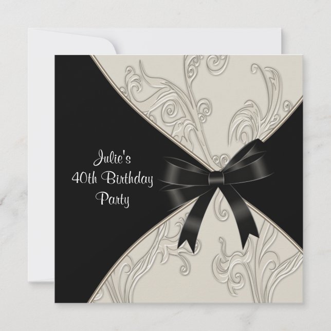 Black White Swirl 40th Birthday Party Invitation (Front)