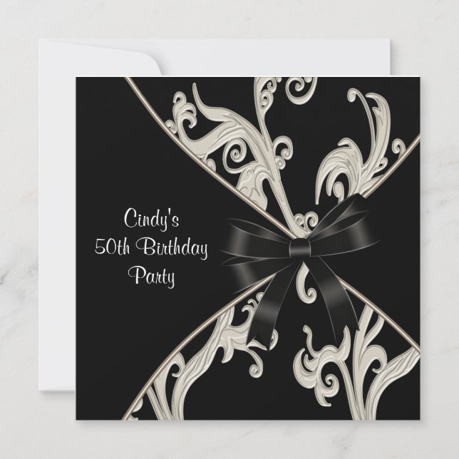 Black White Swirl  50th Birthday Party Invitation (Front)