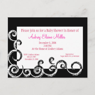 Black & White Swirl Baby Shower Invitation Postcard