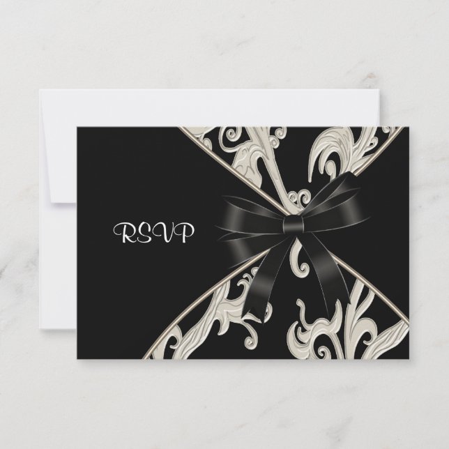 Black White Swirl Birthday Party SVP RSVP Card (Front)
