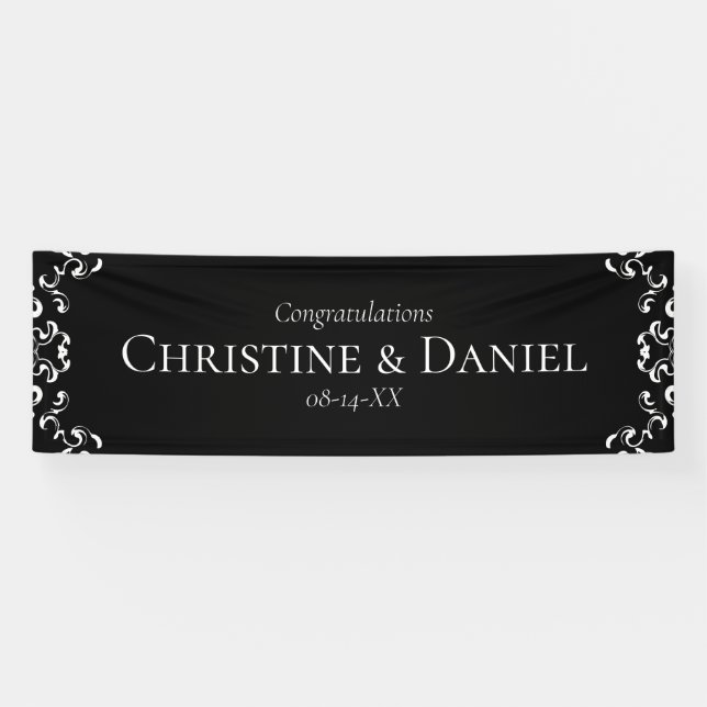 Black & White Swirl Gothic Wedding Banner (Horizontal)
