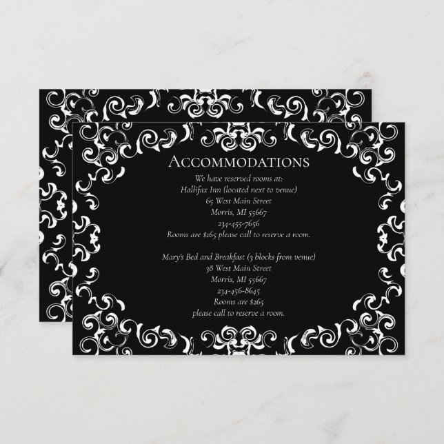 Black & White Swirl Gothic Wedding Enclosure Card (Front/Back)