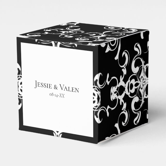 Black & White Swirl Gothic Wedding Favour Box (Front Side)