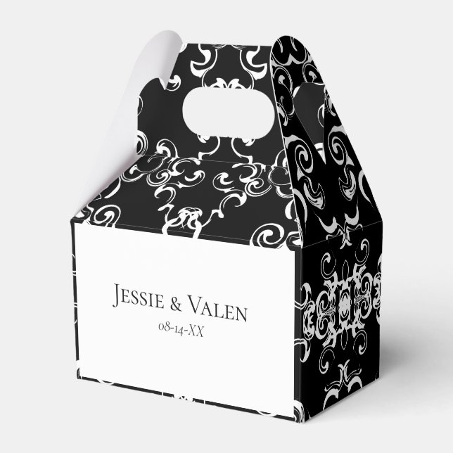 Black & White Swirl Gothic Wedding Favour Box (Front Side)