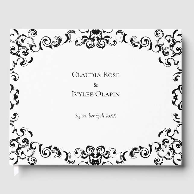 Black & White Swirl Gothic Wedding Guest Book (Front)