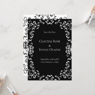 Black & White Swirl Gothic Wedding Invitation