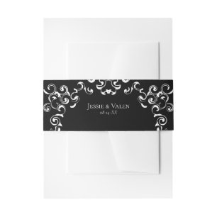 Black & White Swirl Gothic Wedding Invitation Belly Band