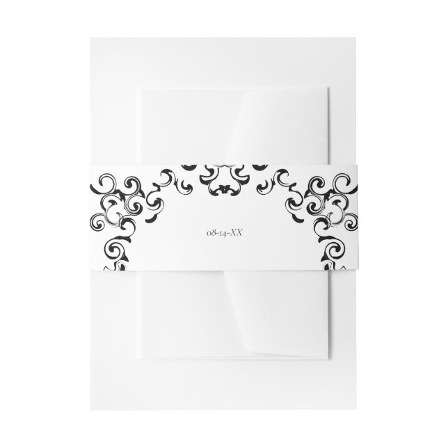 Black & White Swirl Gothic Wedding Invitation Belly Band (Front Example)