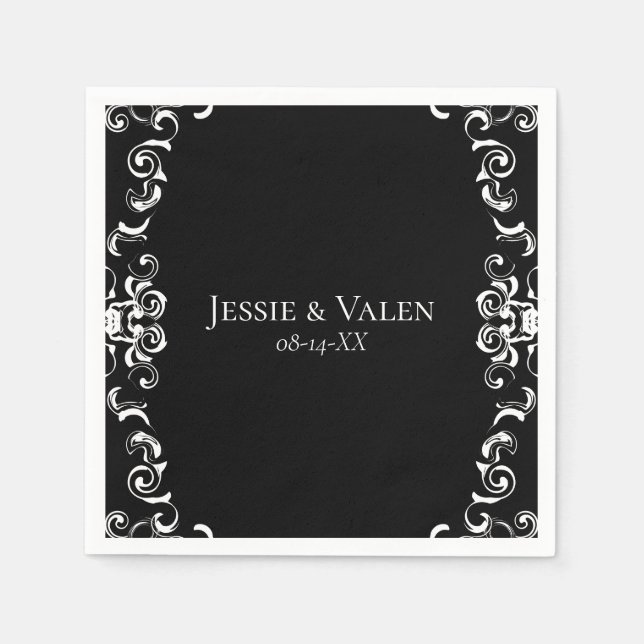 Black & White Swirl Gothic Wedding Napkin (Front)