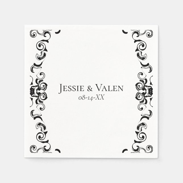 Black & White Swirl Gothic Wedding Napkin (Front)