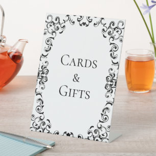 Black & White Swirl Gothic Wedding Pedestal Sign
