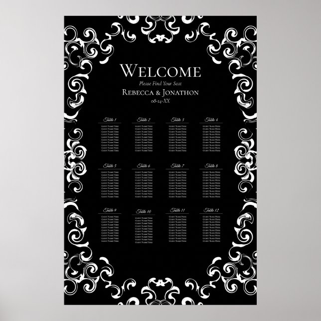 Black & White Swirl Gothic Wedding Poster (Front)