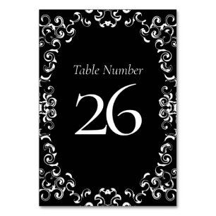 Black & White Swirl Gothic Wedding Table Number