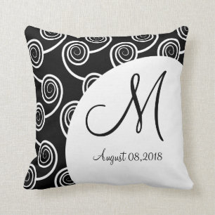 Black White Swirl Monogram Wedding Keepsake Pillow