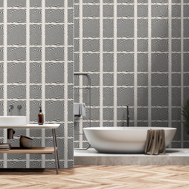 Black White Swirl Vortex Wallpaper (Bathroom)