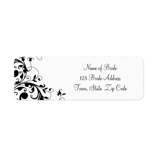 Black White Swirl Wedding Return Address Label (Front)