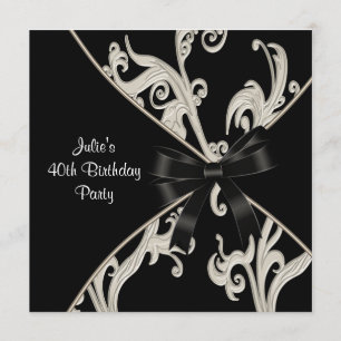 Black White Swirl Womans 40th Birthday Party Invitation