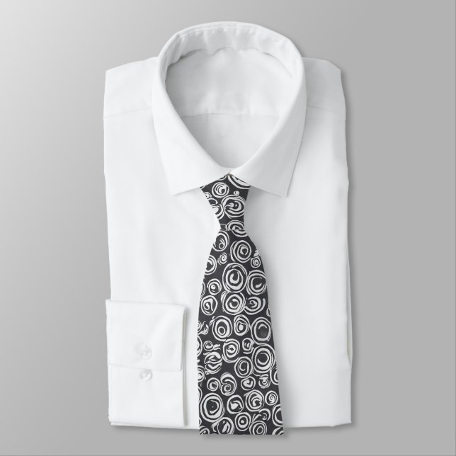 Black & White Swirled Neck Tie (Tied)