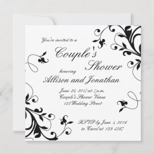 Black White Swirls Couple's Shower Invitation