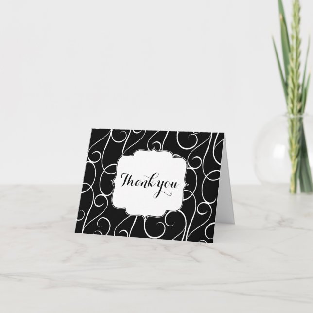 Black & White Swirls Elegant Thank You Card (Front)