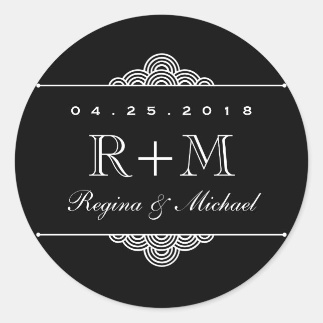 Black White Swirly Circle Wedding Favour Sticker (Front)