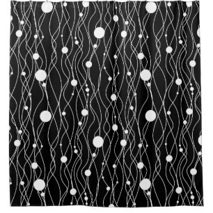 Black & White Swirly Lines & Dots Pattern Shower Curtain